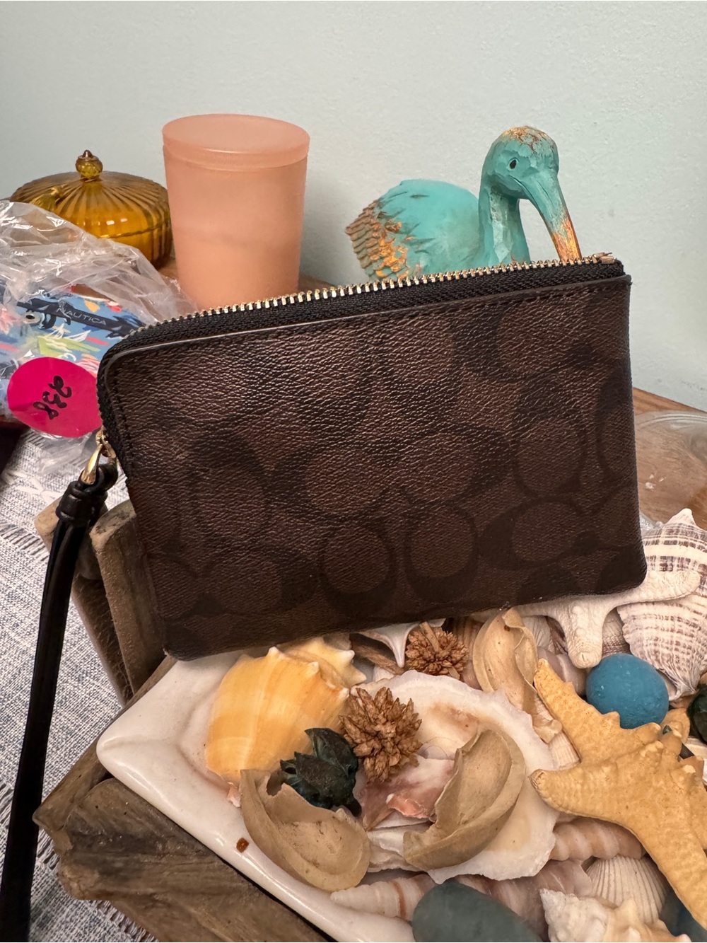 Coach Brown and Black Leather Zip Pouch with Gold Logo - Picture 4 of 11